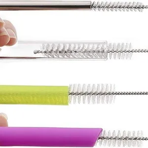 Macro view of straw cleaning brushes used on metal, glass, plastic, and silicone tubes