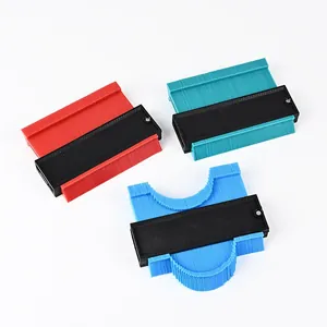 Detailed view of three colorful contour gauges for precise shape duplication and profiling.