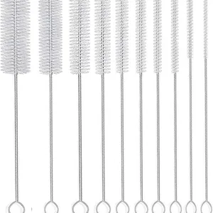 Stainless Steel Straw Cleaning Brush Set With Nylon Bristles Long Handle Cleaner For Drinking Straws Cups Pipe Tubes