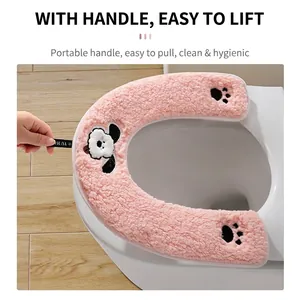 Copriwater in peluche calda con simpatico design a cucciolo e maniglia di sollevamento