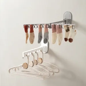 Wall Mounted Folding Drying Rack Multi Hole Plastic Laundry Hanger For Socks Towel Space Saving Indoor Home Organization Rack