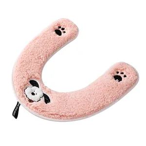 Copriwater in peluche rosa a forma di U con simpatico ricamo a cane e maniglia di sollevamento