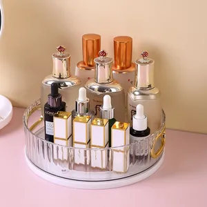 Large clear rotating plastic cosmetic organizer for vanity countertop makeup storage