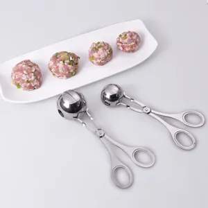 Professional stainless steel meatball maker tool set with manual ball tongs and plate