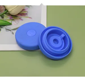 Blue silicone water bucket sealing lids showing front and inner leak-proof structure