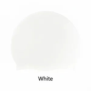 Close-up of a pure white high-elastic silicone swimming cap for adults, unisex design