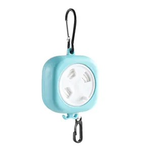 Portable retractable clothesline set for outdoor travel, blue and white minimalist design