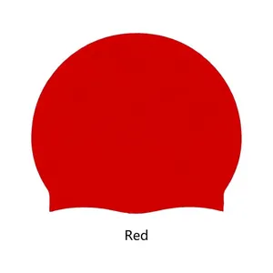 Durable adult high-elasticity silicone swim cap in a vibrant solid red finish for unisex use