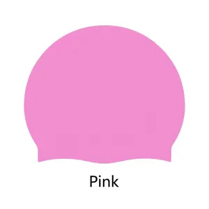 High-elastic pink silicone swimming cap for adults shown in detail on white background