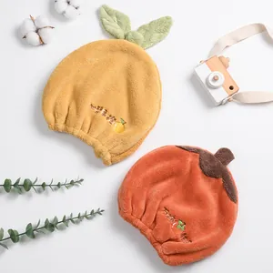 Bonnet de Séchage en Vison Polaire pour Enfants Fruit Dessin Animé Brodé Absorbant Séchage Rapide Serviette Turbant pour Filles
