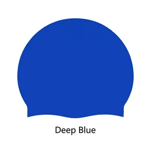Detailed view of the high-elasticity deep blue silicone swimming cap for adults