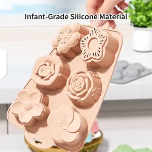 Molde para Pasteles de Silicona de 6 Cavidades de Grado Alimenticio Forma de Flor y Corazón 3D Bandeja de Horno para Muffins Caseros Chocolate Jabón Rosa Azul Verde