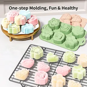Molde de silicona para pasteles de 6 cavidades con formas variadas de flores y corazones