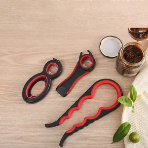 Multifunktions-Set: 5-in-1-Flaschenöffner und 4-in-1-Glasöffner in Schwarz-Rot
