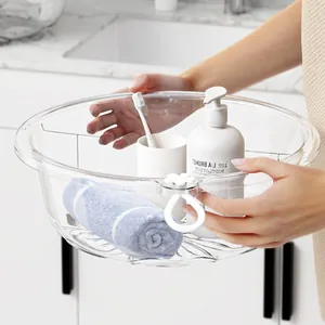 Modern Transparent PET Plastic Sakura Washbasin Round Thickened Face Basin With Hanging Hole For Dormitory Bathroom Kitchen