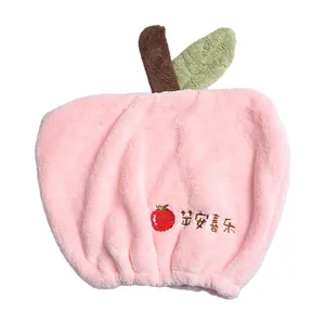 Bonnet de séchage pour filles en forme de pomme, serviette en microfibre rose douce