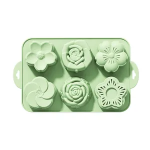 Molde de silicona 3D verde claro de 6 cavidades para repostería creativa casera DIY