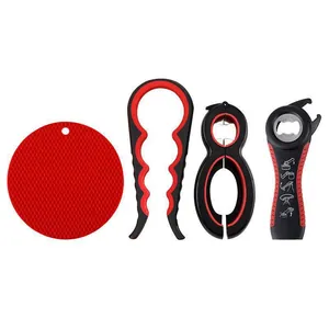 Professionelles 5-in-1 Küchen-Flaschen- und Glasöffner-Set in Schwarz und Rot Farbe
