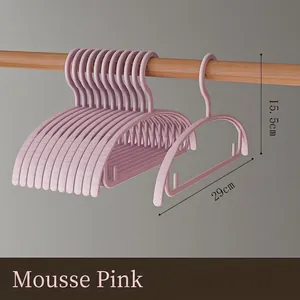 Pink child-sized non-slip plastic hangers, 29cm wide, no-trace design for clothes.