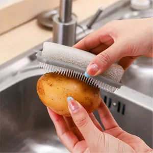 Double-sided Sponge Cleaning Brush For Fruit Vegetable Dish Scrubber Plastic Hangable Kitchen Deep Cleaning Scrub Brush