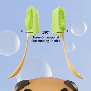 Pet long handle finger toothbrush for oral cleaning and 180-degree care
