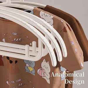 Non-slip seamless plastic clothes hangers for kids with shoulder protection design