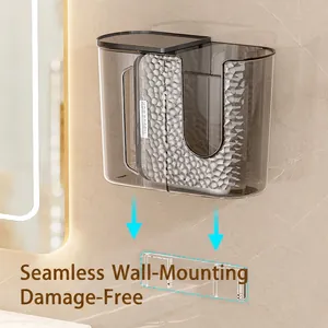 Caja de pañuelos de pared impermeable, gris transparente con tira adhesiva