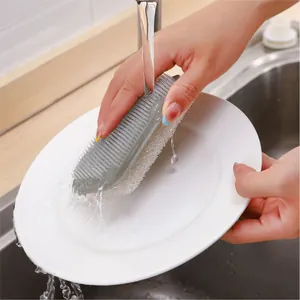 Dual-use kitchen cleaning brush with silicone bristles and sponge for deep cleaning