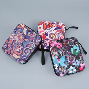 Floral pattern square sewing kit storage bags with zipper and portable carry handle