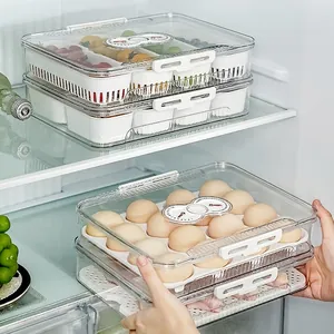 Stackable refrigerator food storage containers for eggs and fresh produce organization