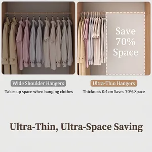 Ultra-thin space-saving clothes hangers, 0.4cm thickness for efficient closet storage.