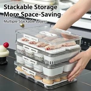 Stackable transparent refrigerator food storage containers for kitchen organization efficiency