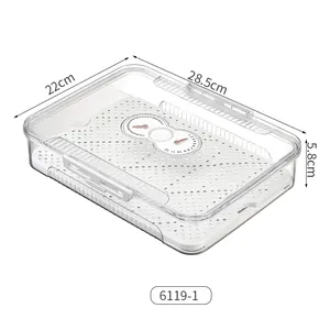 Transparent food storage container with timer dial and dimensions 28.5x22x5.8 cm