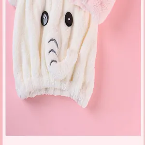 Soft microfiber elephant-themed hair drying towel cap close-up showing plush texture