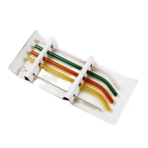 Lot de pailles réutilisables en verre borosilicaté coloré avec brosse de nettoyage