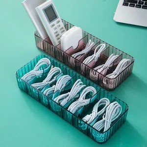 Multi-grid transparent plastic desktop cable organizer box for cord management and storage
