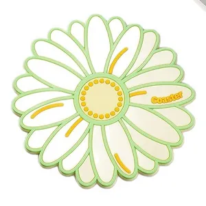 Daisy flower shaped heat resistant soft silicone cup coaster for dining table mat