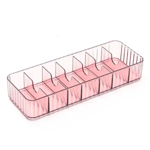 Pink transparent 7-compartment desktop organizer for data cables and office supplies