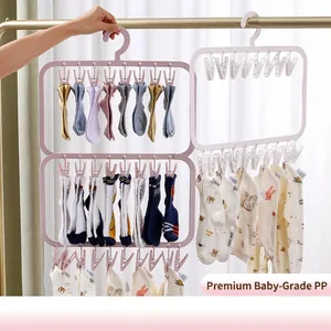 Multifunctional folding sock drying rack with strong plastic clips for baby clothes and socks