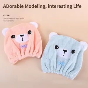 Set of two cute cartoon bear microfiber hair drying towels for kids and adults absorbent