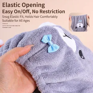 Super soft absorbent cartoon bear hair drying cap towel wrap for kids and adults