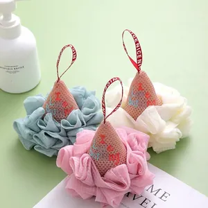 Ice Cream Shaped Bath Ball PE Mesh Shower Sponge Scrubber With Hanging Rope For Body Cleaning Exfoliating Bathroom Accessories