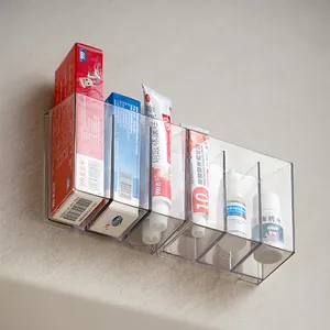 Wall Mounted Transparent PET Storage Box Punch Free Multi Compartment Cosmetic Organizer For Lipstick Skincare Medicine