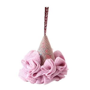 Cute pink ice cream cone shaped bath lily soft mesh shower sponge loofah for skin