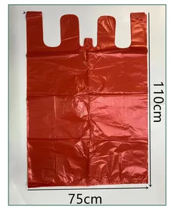 Large red plastic moving bag showing 110cm height and 75cm width dimensions