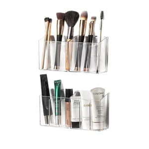 Wall-mounted transparent acrylic cosmetic storage boxes for brushes and skincare organizers