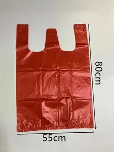 Large red plastic storage bag for quilts and clothes moving, size 80x55cm detail