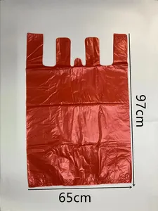 Heavy duty red plastic storage bag for moving with 97cm height and 65cm width shown