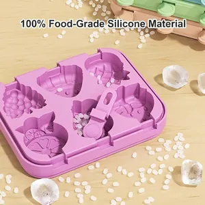 Fruit shaped DIY silicone popsicle mold made of food-grade purple silicone material set