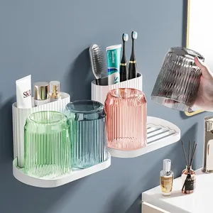 Portaspazzolino da parete e ripiano per bicchieri da risciacquo per organizzazione bagno